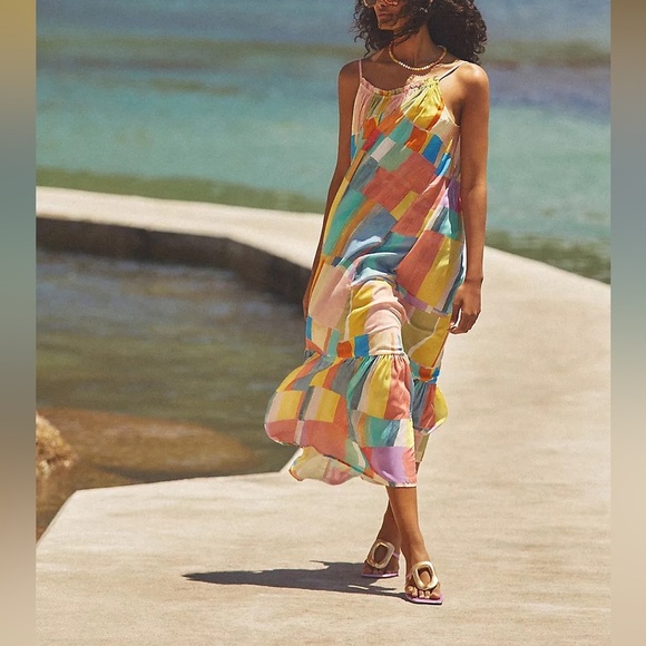 Anthropologie Dress Women’s Small Malika Gauze Maxi Dress Assorted Color Petite - Picture 1 of 11